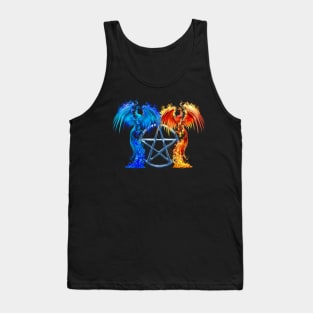 Fantasy Fire And Ice Phoenix Blue Pentagram Tank Top